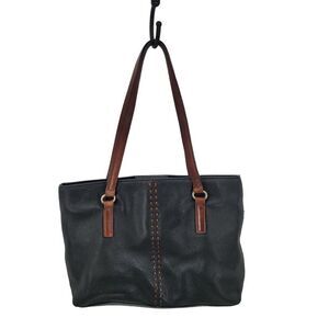 Fossil Black Genuine Leather Tote Bag Pebble Brown Embroidery Western City Med